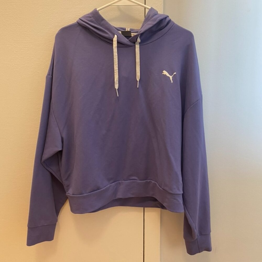 Puma Keeps You Dry Hoodie Womens Size L Purple Hooded Pullover Sweatshirt